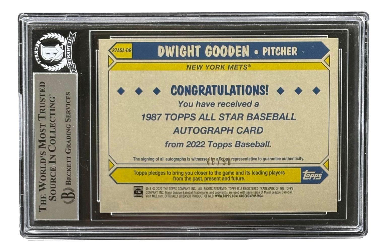 Doc Gooden 2022 Topps Update '87 Autographs Black #87ASADG #48/50 (BGS) at PristineAuction.com Doc Gooden 2022 Topps Update '87 Autographs Black #87ASADG #48/50 (BGS) at PristineAuction.com