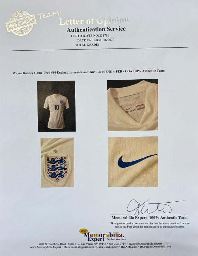 Wayne Rooney 2014 Game-Used England Nike Authentic Jersey (Memorabilia Expert) at PristineAuction.com Wayne Rooney 2014 Game-Used England Nike Authentic Jersey (Memorabilia Expert) at PristineAuction.com