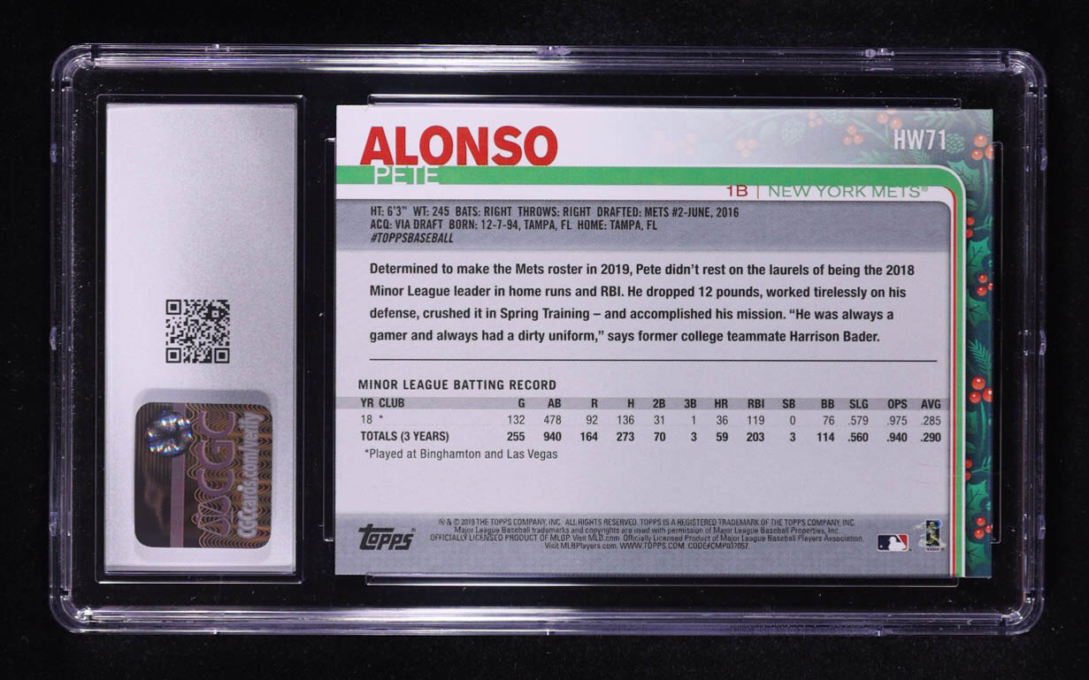 Pete Alonso 2019 Topps Walmart Holiday #HW71 RC (CGC 10) at PristineAuction.com Pete Alonso 2019 Topps Walmart Holiday #HW71 RC (CGC 10) at PristineAuction.com