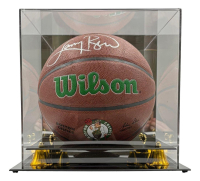 Larry Bird Signed Celtics Logo Basketball with Display Case (PSA & Bird) at PristineAuction.com