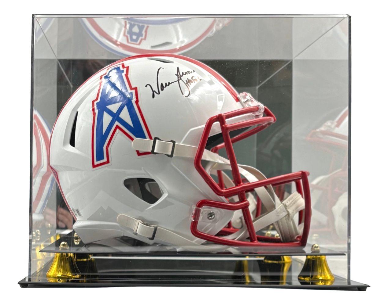 Warren Moon Signed Oilers Full-Size Speed Helmet Inscribed "HOF 06" with Display Case (Beckett) at PristineAuction.com Warren Moon Signed Oilers Full-Size Speed Helmet Inscribed "HOF 06" with Display Case (Beckett) at PristineAuction.com