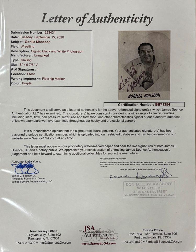 Gorilla Monsoon Signed WWE Custom Framed Photo (JSA) at PristineAuction.com Gorilla Monsoon Signed WWE Custom Framed Photo (JSA) at PristineAuction.com