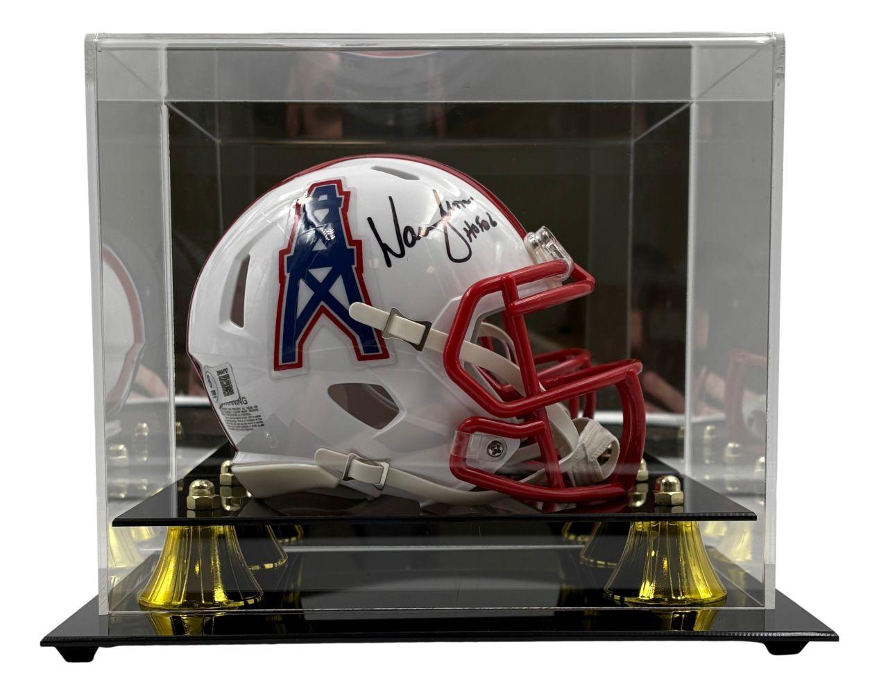 Warren Moon Signed Oilers Speed Mini Helmet Inscribed "HOF 06" with Display Case (Beckett) at PristineAuction.com Warren Moon Signed Oilers Speed Mini Helmet Inscribed "HOF 06" with Display Case (Beckett) at PristineAuction.com