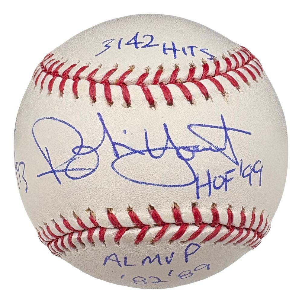 Robin Yount Signed OML Baseball Inscribed "3142 Hits","4/5/74 10/3/93","HOF 99" & "AL MVP '82 '89" (JSA) at PristineAuction.com Robin Yount Signed OML Baseball Inscribed "3142 Hits","4/5/74 10/3/93","HOF 99" & "AL MVP '82 '89" (JSA) at PristineAuction.com