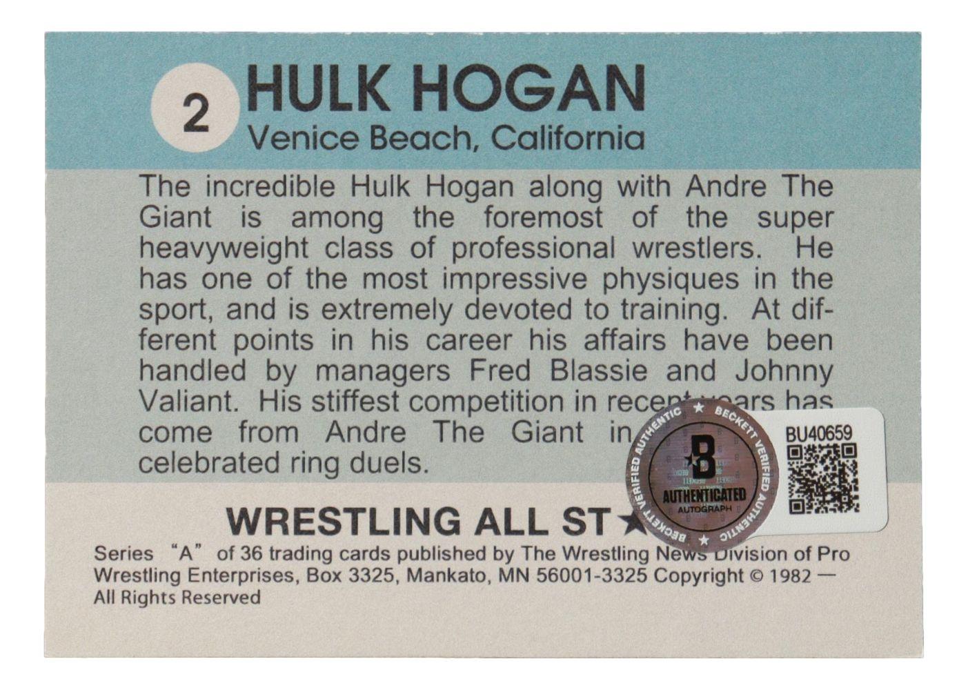 Hulk Hogan Signed 1982 WWF All-Stars #2 Reprint Card (Beckett) at PristineAuction.com Hulk Hogan Signed 1982 WWF All-Stars #2 Reprint Card (Beckett) at PristineAuction.com