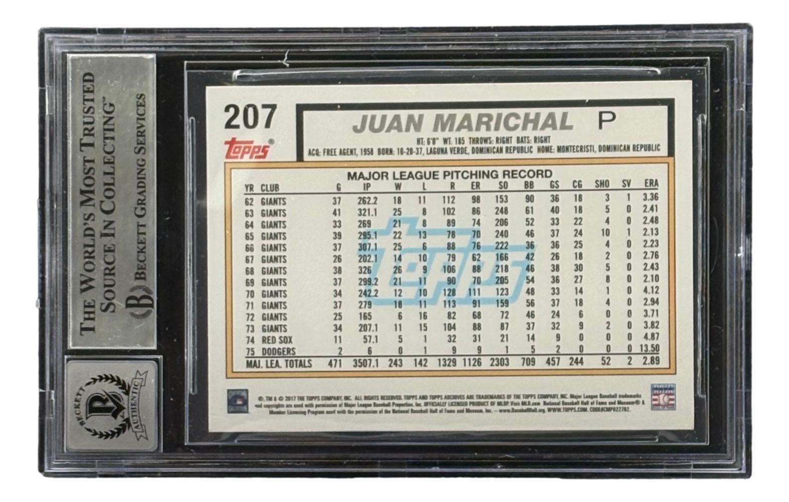 Juan Marichal Signed 2017 Topps #207 (BGS | Auto 10) at PristineAuction.com Juan Marichal Signed 2017 Topps #207 (BGS | Auto 10) at PristineAuction.com