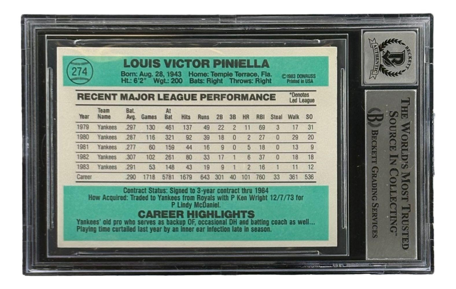 Lou Piniella Signed 1984 Donruss #274 (BGS | Auto 10) at PristineAuction.com Lou Piniella Signed 1984 Donruss #274 (BGS | Auto 10) at PristineAuction.com