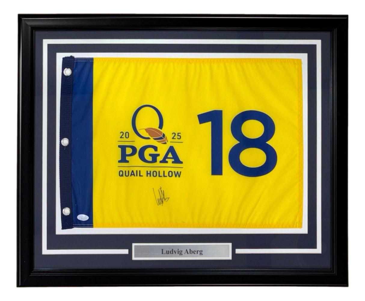 Ludvig Aberg Signed 2025 PGA Championship Custom Framed Golf Flag (JSA) at PristineAuction.com Ludvig Aberg Signed 2025 PGA Championship Custom Framed Golf Flag (JSA) at PristineAuction.com