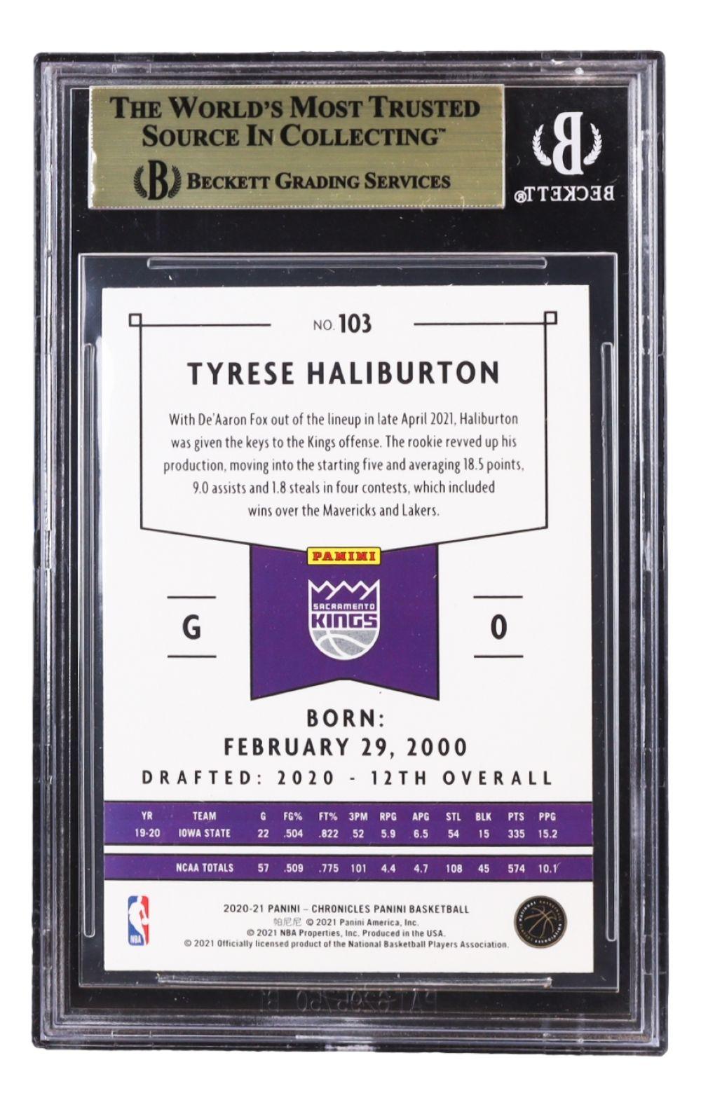Tyrese Haliburton 2020-21 Panini Chronicles #103 RC (BGS 9.5) at PristineAuction.com Tyrese Haliburton 2020-21 Panini Chronicles #103 RC (BGS 9.5) at PristineAuction.com