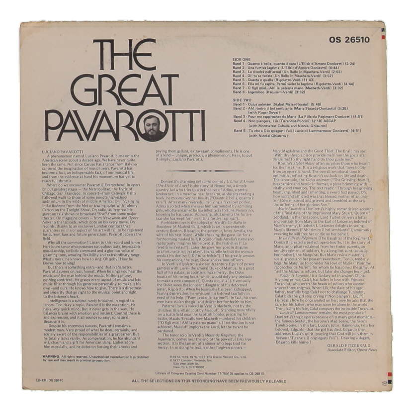 Luciano Pavarotti Signed "The Great Pavarotti" Vinyl Record Album (PSA) at PristineAuction.com Luciano Pavarotti Signed "The Great Pavarotti" Vinyl Record Album (PSA) at PristineAuction.com