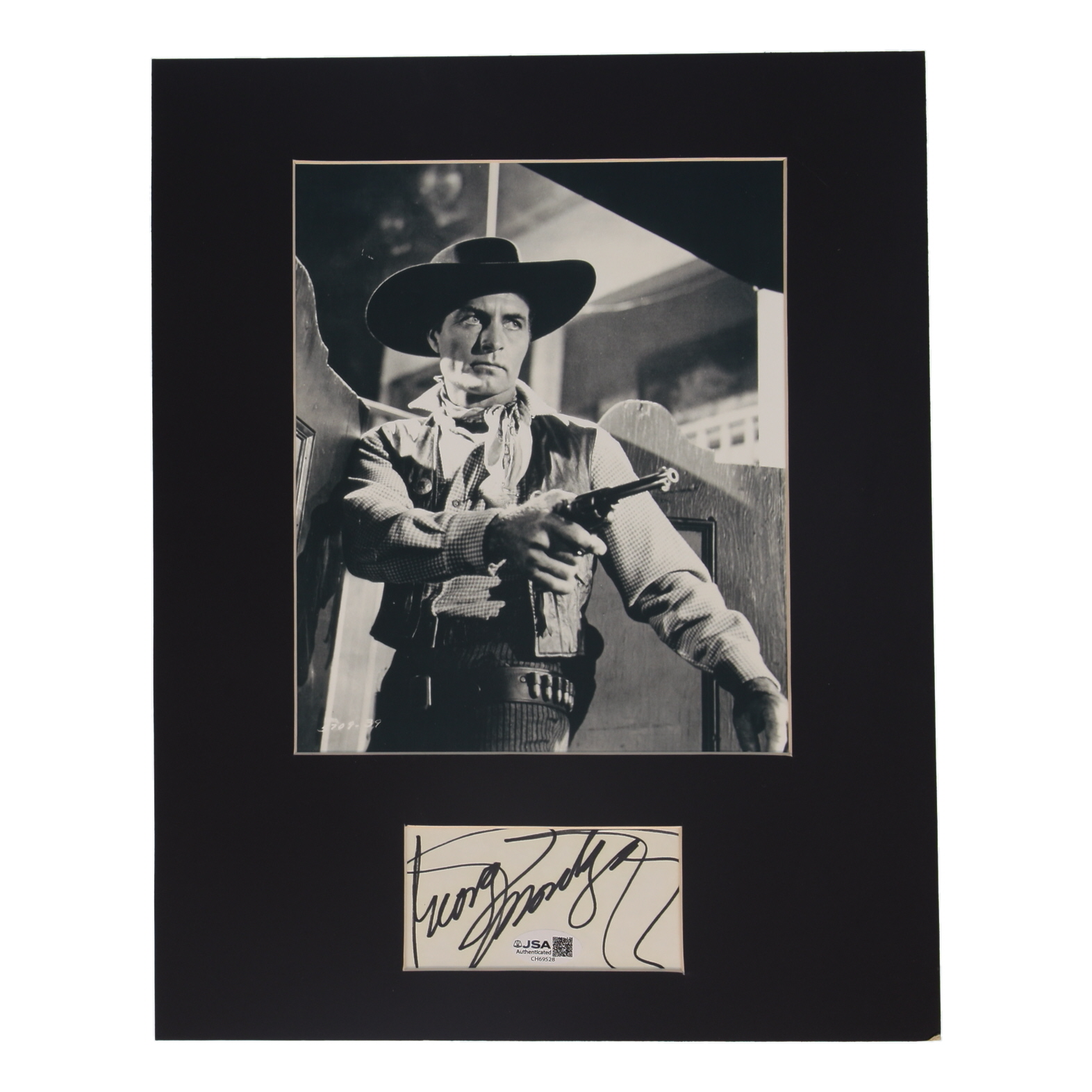 George Montgomery Signed "The Lone Gun" Custom Matted Cut Display with Photo (JSA) at PristineAuction.com George Montgomery Signed "The Lone Gun" Custom Matted Cut Display with Photo (JSA) at PristineAuction.com