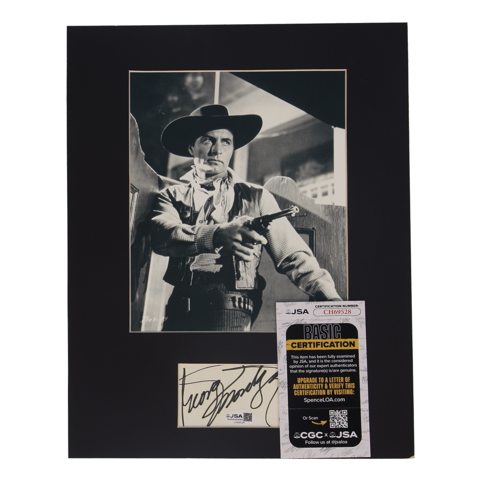 George Montgomery Signed "The Lone Gun" Custom Matted Cut Display with Photo (JSA) at PristineAuction.com George Montgomery Signed "The Lone Gun" Custom Matted Cut Display with Photo (JSA) at PristineAuction.com