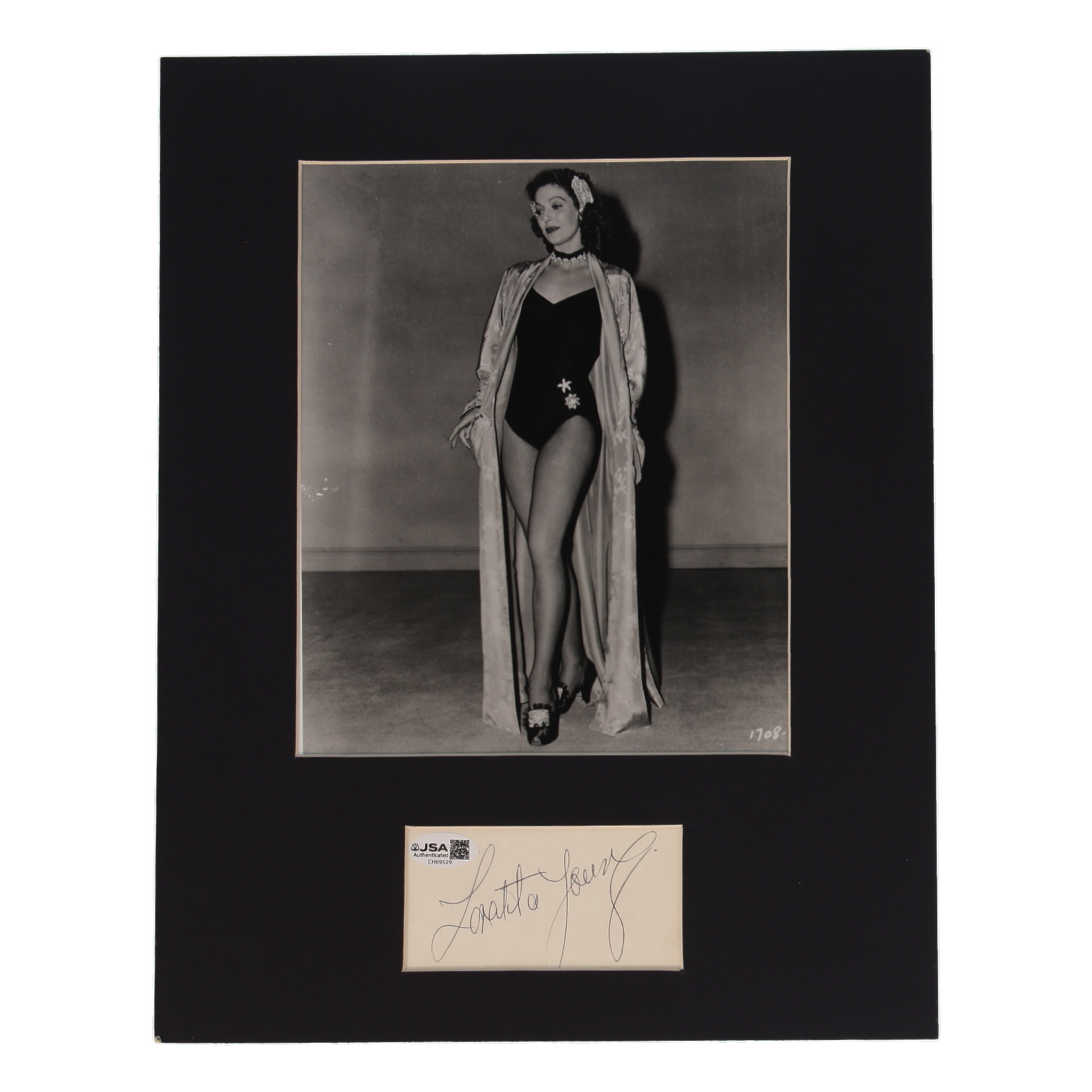 Loretta Young Signed Custom Matted Cut Display with Photo (JSA) at PristineAuction.com Loretta Young Signed Custom Matted Cut Display with Photo (JSA) at PristineAuction.com