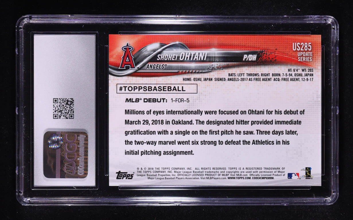 Shohei Ohtani 2018 Topps Update #US285 RD RC (CGC 10) at PristineAuction.com Shohei Ohtani 2018 Topps Update #US285 RD RC (CGC 10) at PristineAuction.com