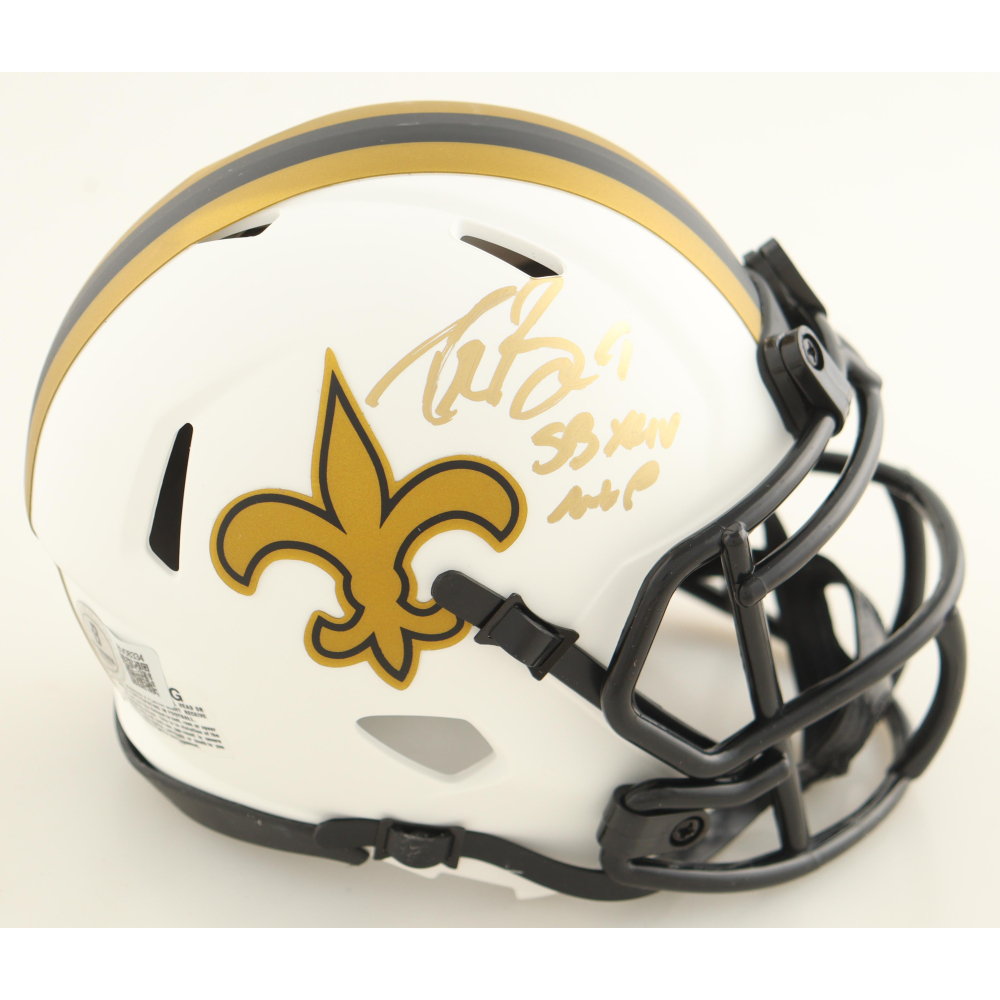 Drew Brees Signed Saints Lunar Eclipse Alternate Speed Mini Helmet Inscribed "SB XLIV MVP" (Beckett) at PristineAuction.com