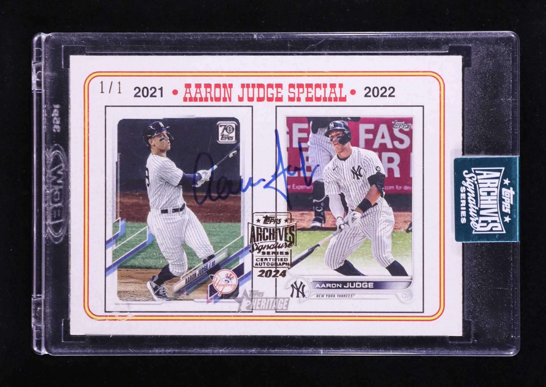 Aaron Judge 2024 Topps Archives Signature Series / '23 Topps Heritage #4 TRIBUTE #1/1 at PristineAuction.com Aaron Judge 2024 Topps Archives Signature Series / '23 Topps Heritage #4 TRIBUTE #1/1 at PristineAuction.com
