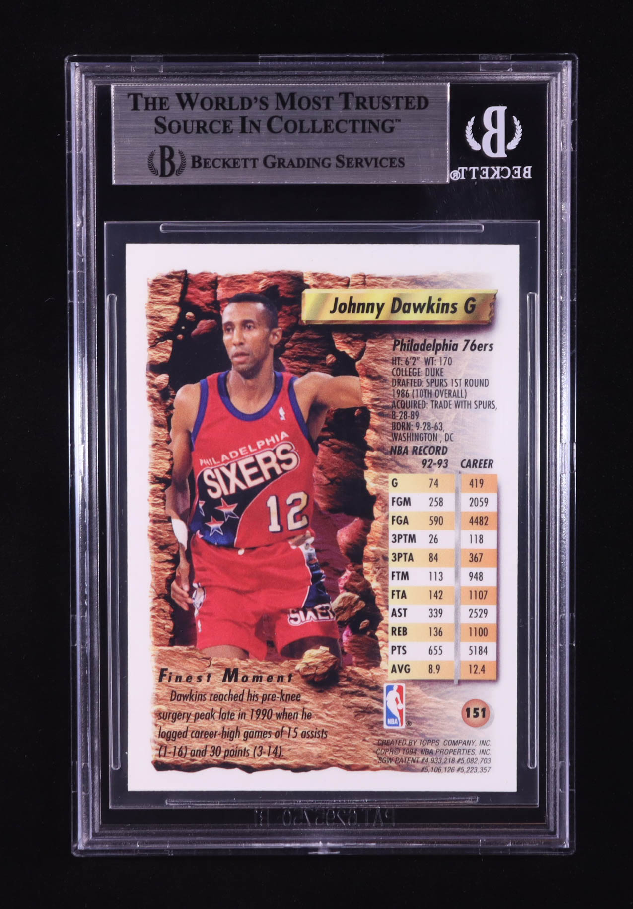 Johnny Dawkins 1993-94 Topps Finest #151 (BGS 7) at PristineAuction.com Johnny Dawkins 1993-94 Topps Finest #151 (BGS 7) at PristineAuction.com