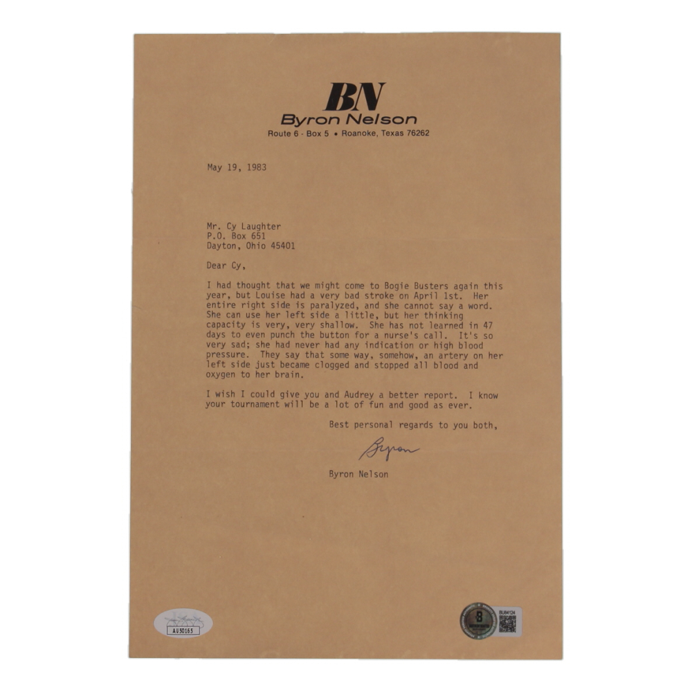Byron Nelson Signed 1983 Typed Letter (JSA) at PristineAuction.com