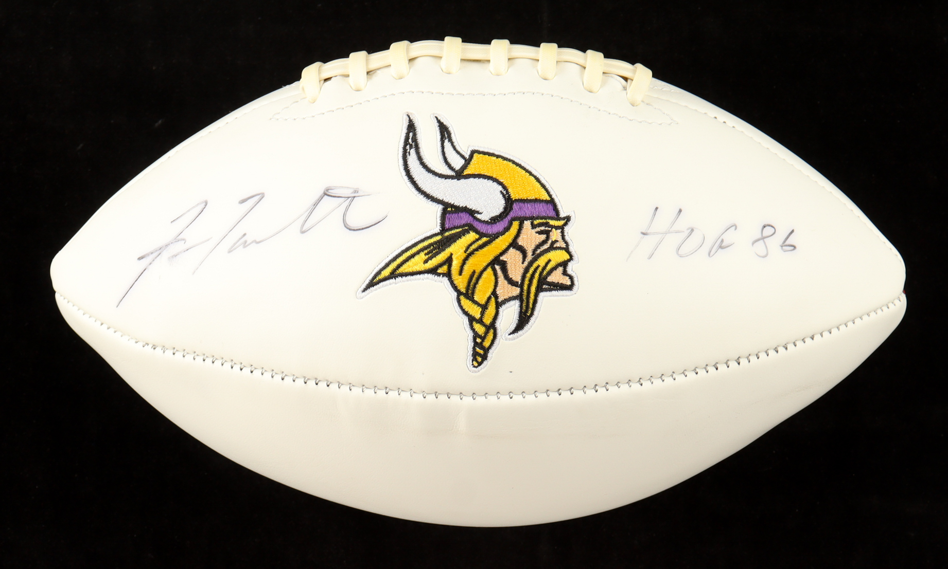 Fran Tarkenton Signed Vikings Logo Football Inscribed "HOF 86" (JSA) at PristineAuction.com Fran Tarkenton Signed Vikings Logo Football Inscribed "HOF 86" (JSA) at PristineAuction.com