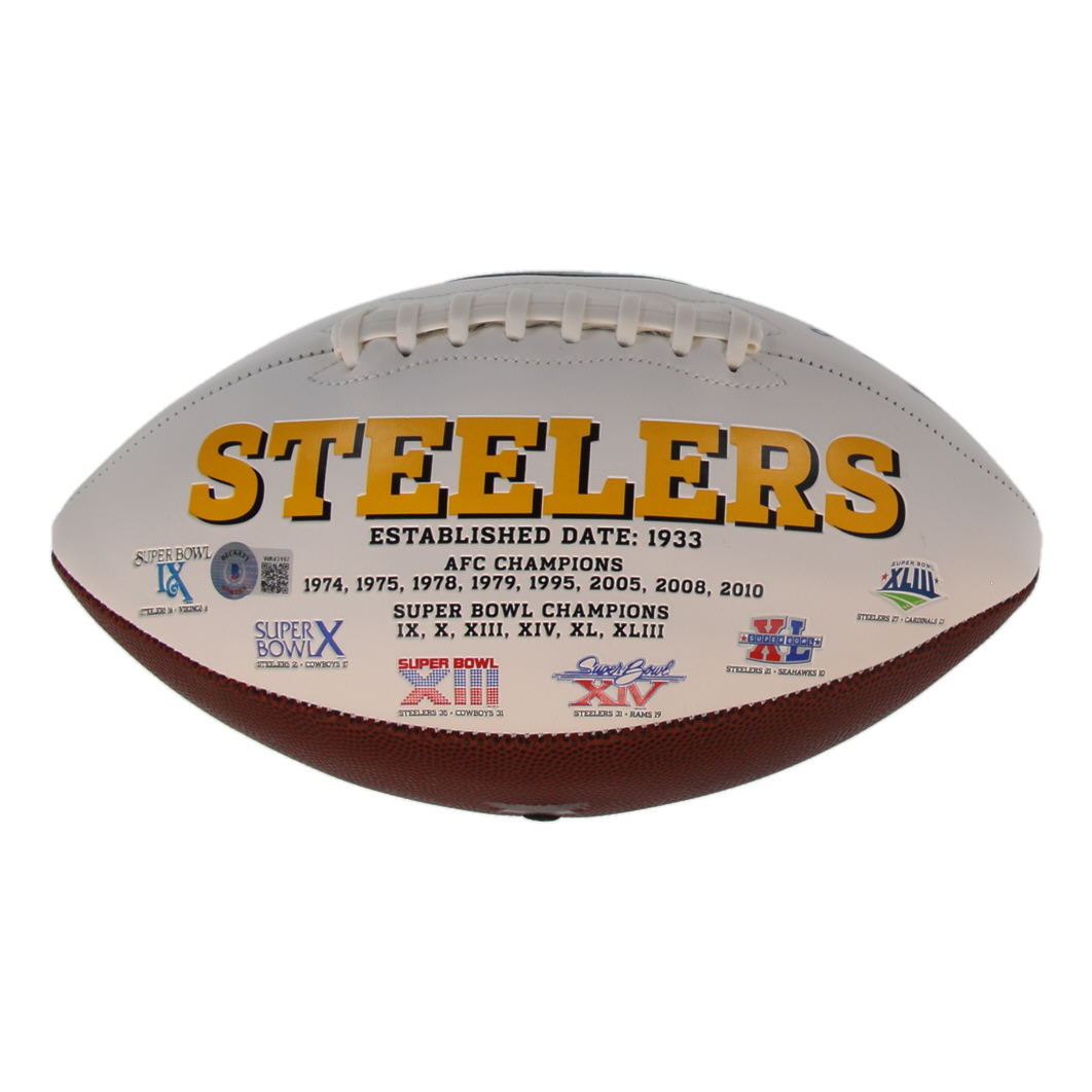 Jack Lambert, Jack Ham & Andy Russell Signed Steelers Logo White Panel Football Inscribed "7x Pro Bowl" & "HOF 88" & "HOF '90" (Beckett) at PristineAuction.com Jack Lambert, Jack Ham & Andy Russell Signed Steelers Logo White Panel Football Inscribed "7x Pro Bowl" & "HOF 88" & "HOF '90" (Beckett) at PristineAuction.com
