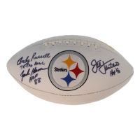 Jack Lambert, Jack Ham & Andy Russell Signed Steelers Logo White Panel Football Inscribed "7x Pro Bowl" & "HOF 88" & "HOF '90" (Beckett) at PristineAuction.com