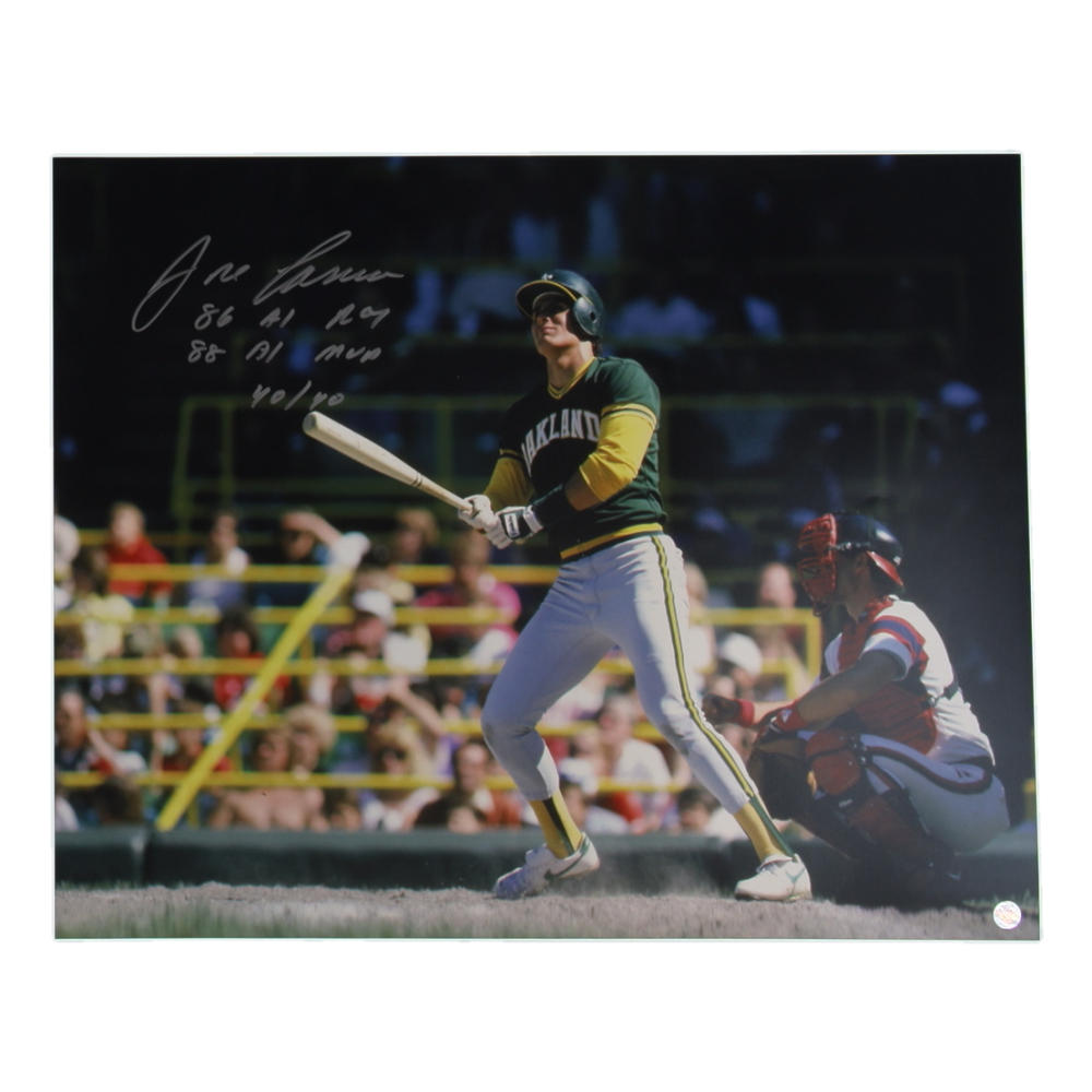 Jose Canseco Signed Athletics 16x20 Photo with (3) Career Stat Inscriptions (AWM) at PristineAuction.com