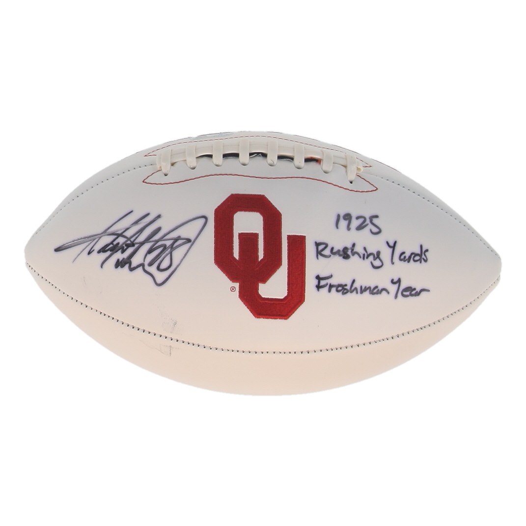 Adrian Peterson Signed Oklahoma Sooners Logo Football Inscribed "1925 Rushing Yards Freshman Year" (Beckett) at PristineAuction.com Adrian Peterson Signed Oklahoma Sooners Logo Football Inscribed "1925 Rushing Yards Freshman Year" (Beckett) at PristineAuction.com