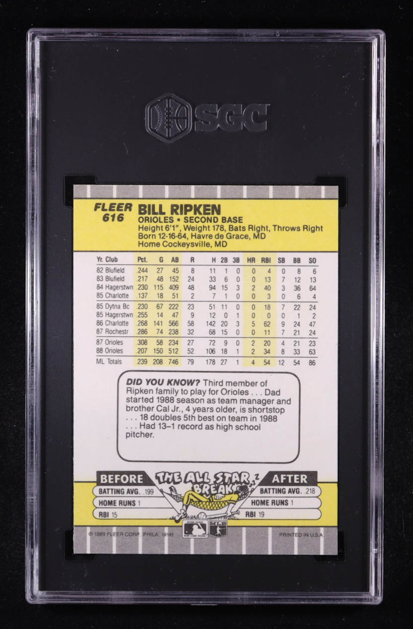 Bill Ripken 1989 Fleer #616A F%#! Face Written On Bat Knob (SGC 8.5) at PristineAuction.com Bill Ripken 1989 Fleer #616A F%#! Face Written On Bat Knob (SGC 8.5) at PristineAuction.com