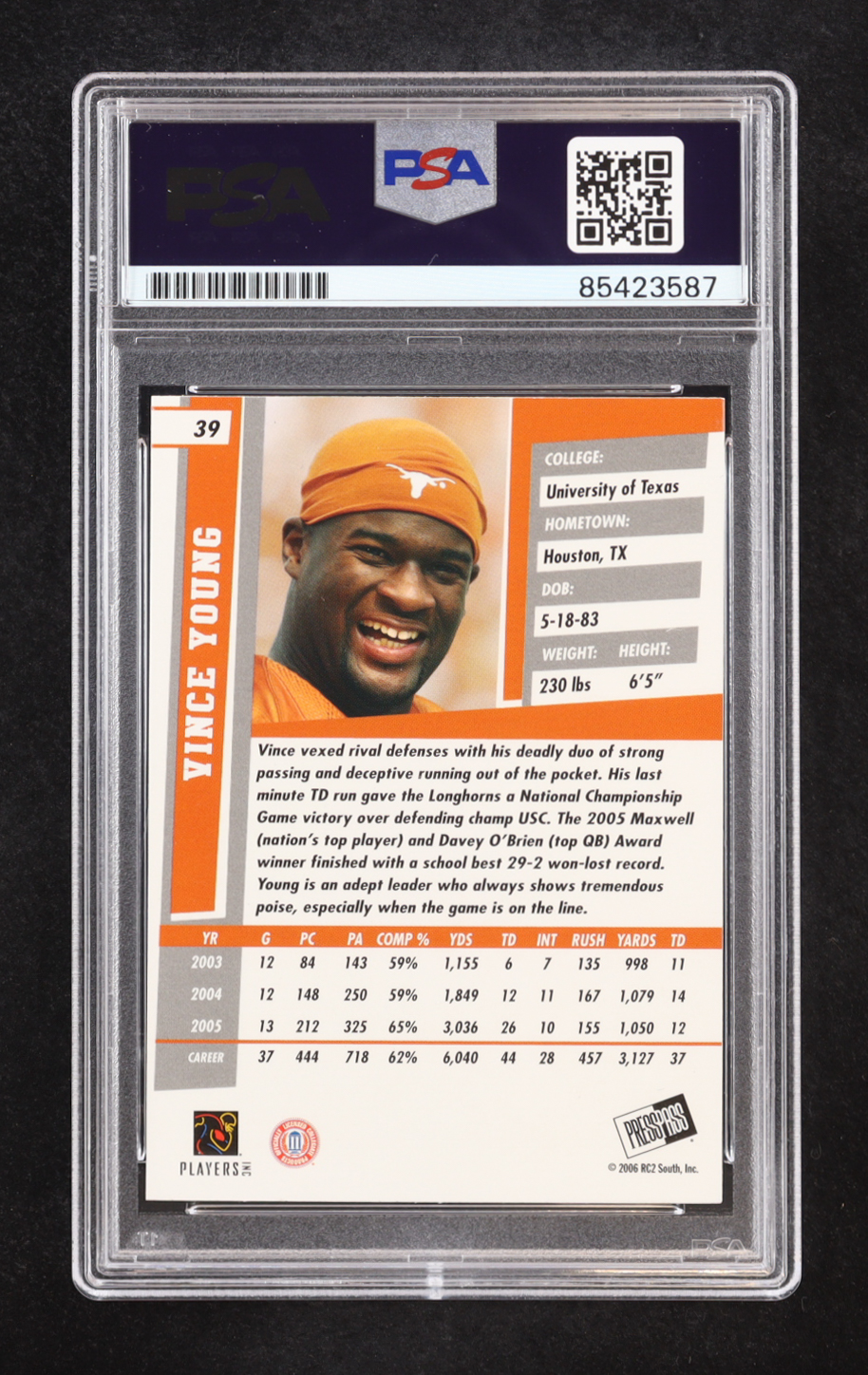 Vince Young Signed 2006 Press Pass SE #39 RC (PSA) at PristineAuction.com Vince Young Signed 2006 Press Pass SE #39 RC (PSA) at PristineAuction.com