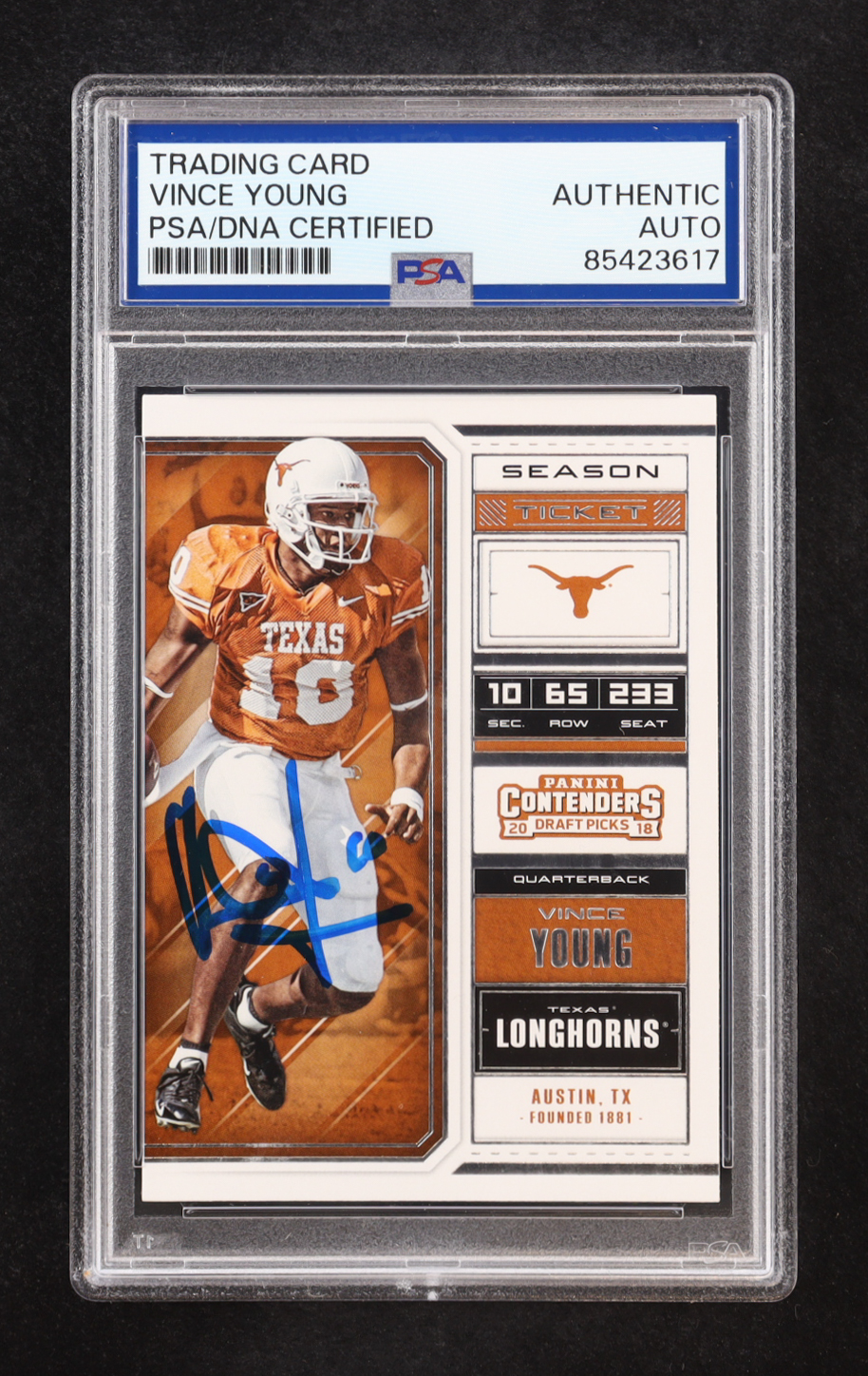 Vince Young Signed 2018 Panini Contenders Draft Picks Season Ticket #99 RC (PSA) at PristineAuction.com Vince Young Signed 2018 Panini Contenders Draft Picks Season Ticket #99 RC (PSA) at PristineAuction.com