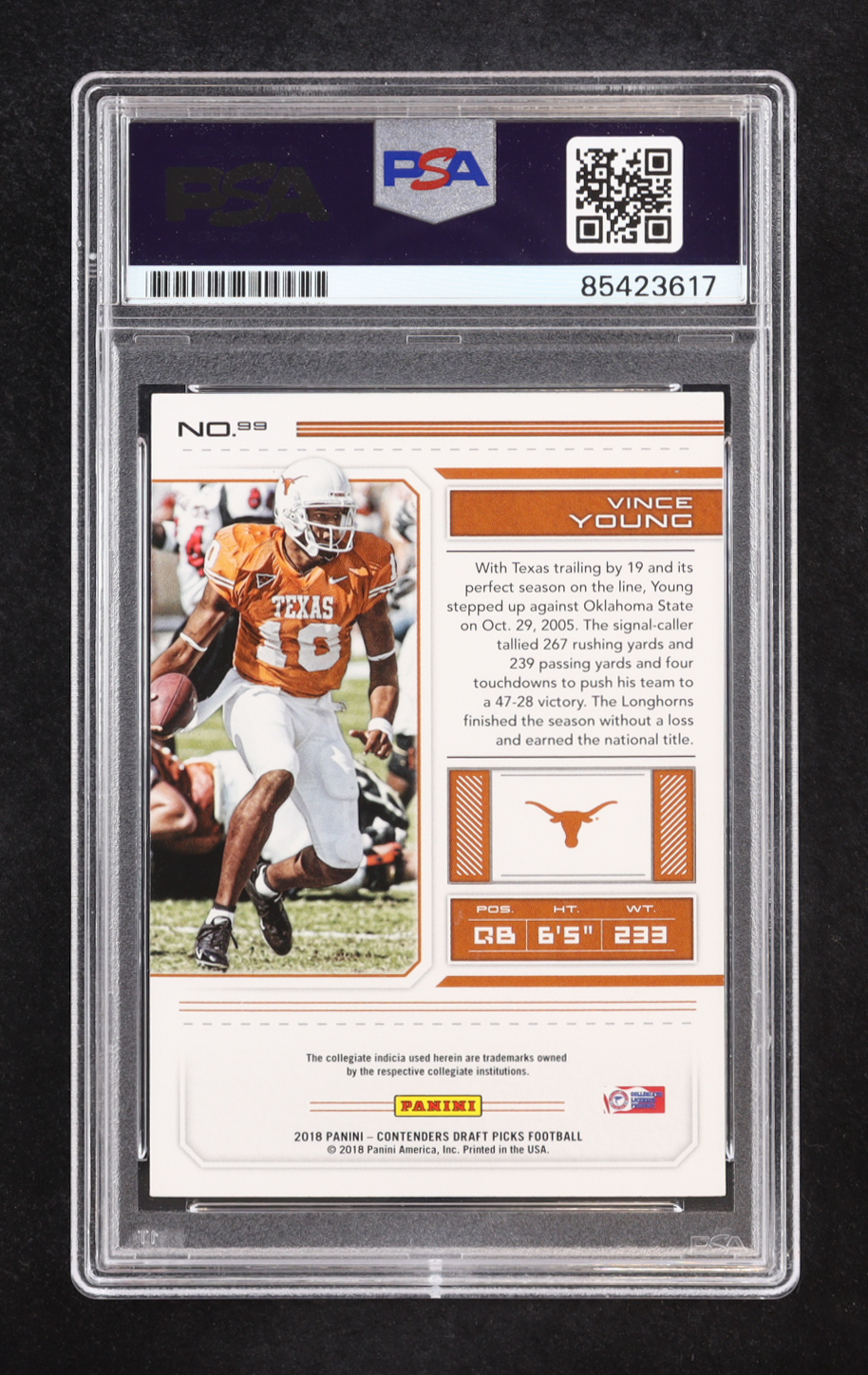 Vince Young Signed 2018 Panini Contenders Draft Picks Season Ticket #99 RC (PSA) at PristineAuction.com Vince Young Signed 2018 Panini Contenders Draft Picks Season Ticket #99 RC (PSA) at PristineAuction.com