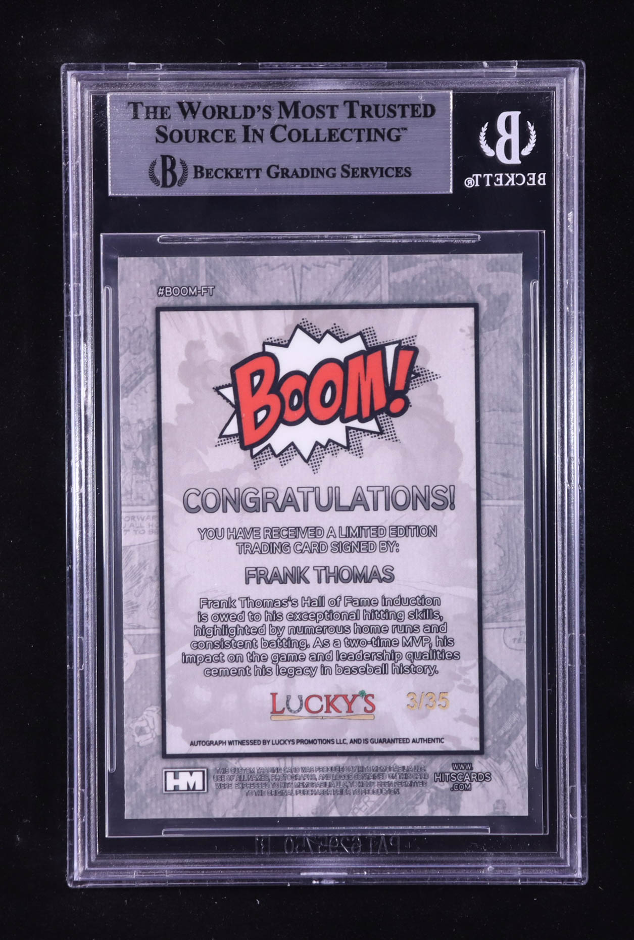 Frank Thomas Signed 2024 Hits Memorabilia Boom Silver #BOOMFT #03/35 (BGS) at PristineAuction.com Frank Thomas Signed 2024 Hits Memorabilia Boom Silver #BOOMFT #03/35 (BGS) at PristineAuction.com
