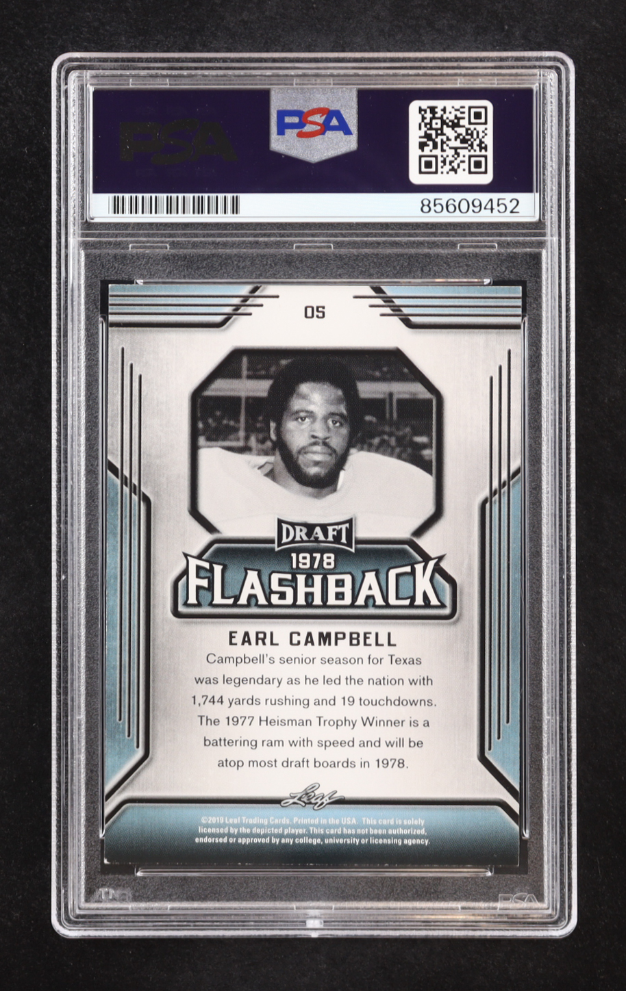 Earl Campbell Signed 2019 Leaf Draft Flashback 1978 #05 (PSA) at PristineAuction.com Earl Campbell Signed 2019 Leaf Draft Flashback 1978 #05 (PSA) at PristineAuction.com