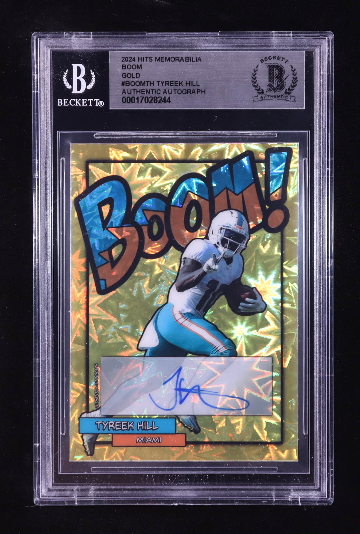 Tyreek Hill Signed 2024 Hits Memorabilia Boom Gold #BOOMTH #05/10 (BGS) at PristineAuction.com Tyreek Hill Signed 2024 Hits Memorabilia Boom Gold #BOOMTH #05/10 (BGS) at PristineAuction.com