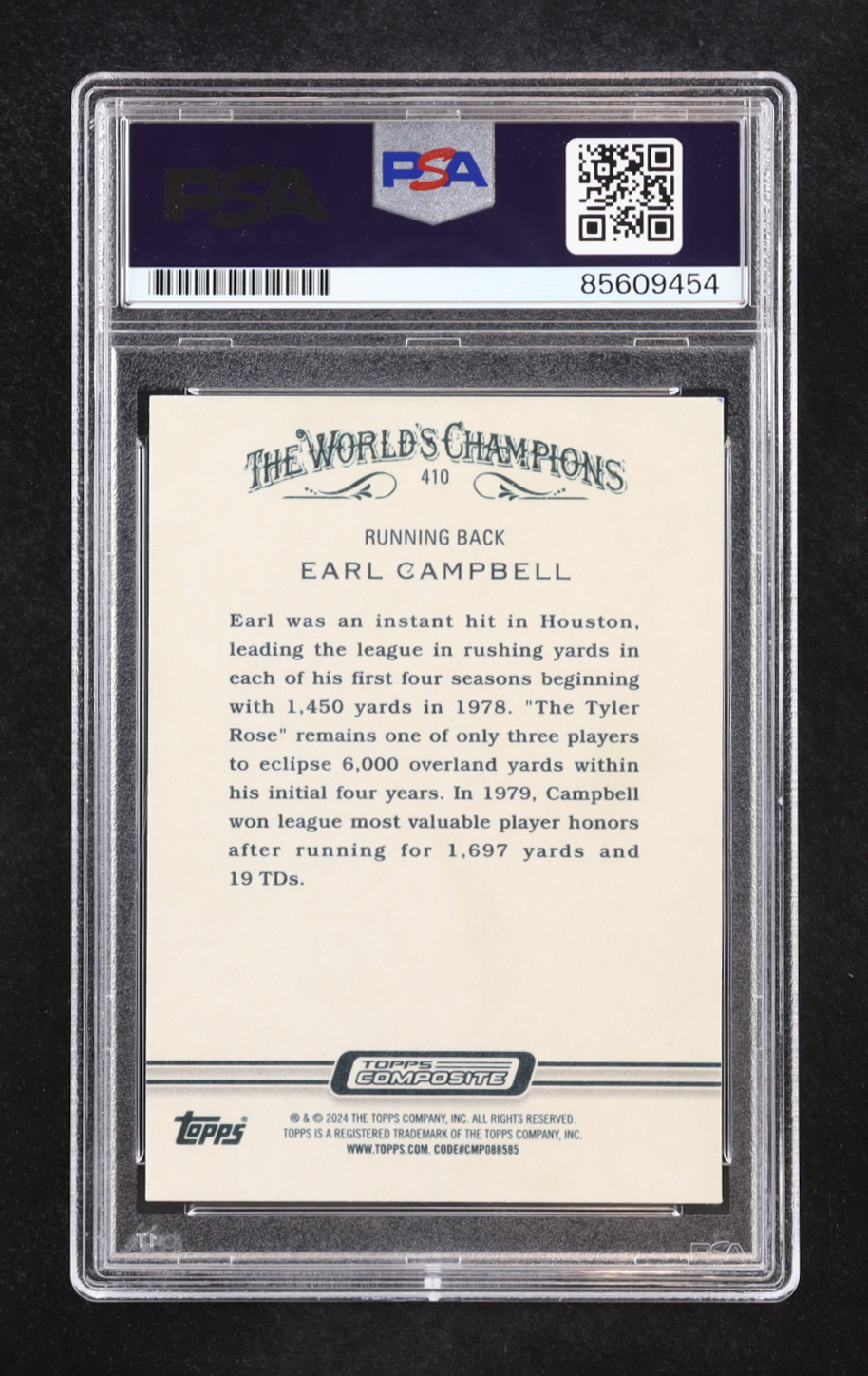 Earl Campbell Signed 2024 Topps Composite The World's Champions #410 (PSA) at PristineAuction.com Earl Campbell Signed 2024 Topps Composite The World's Champions #410 (PSA) at PristineAuction.com