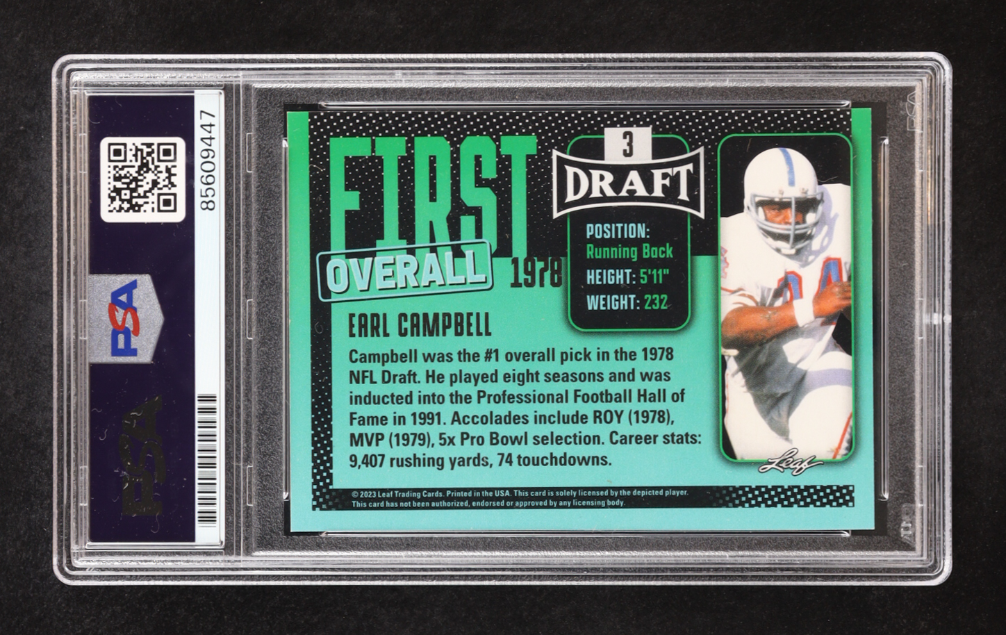 Earl Campbell Signed 2023 Leaf Draft First Overall 1978 #3 (PSA) at PristineAuction.com Earl Campbell Signed 2023 Leaf Draft First Overall 1978 #3 (PSA) at PristineAuction.com