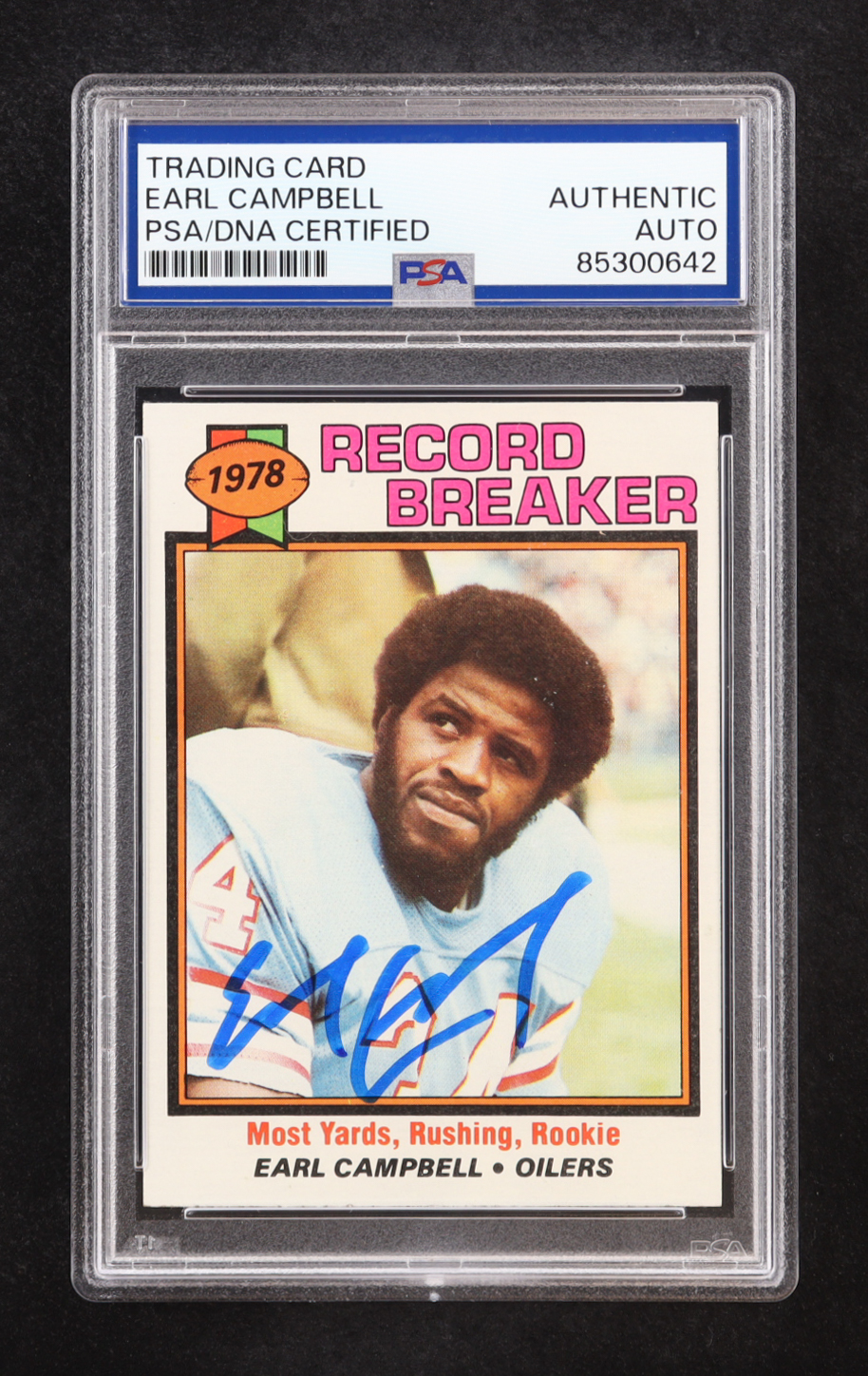 Earl Campbell Signed 1979 Topps Record Breaker Most Rushing Yards Rookie #331 RC (PSA) at PristineAuction.com Earl Campbell Signed 1979 Topps Record Breaker Most Rushing Yards Rookie #331 RC (PSA) at PristineAuction.com