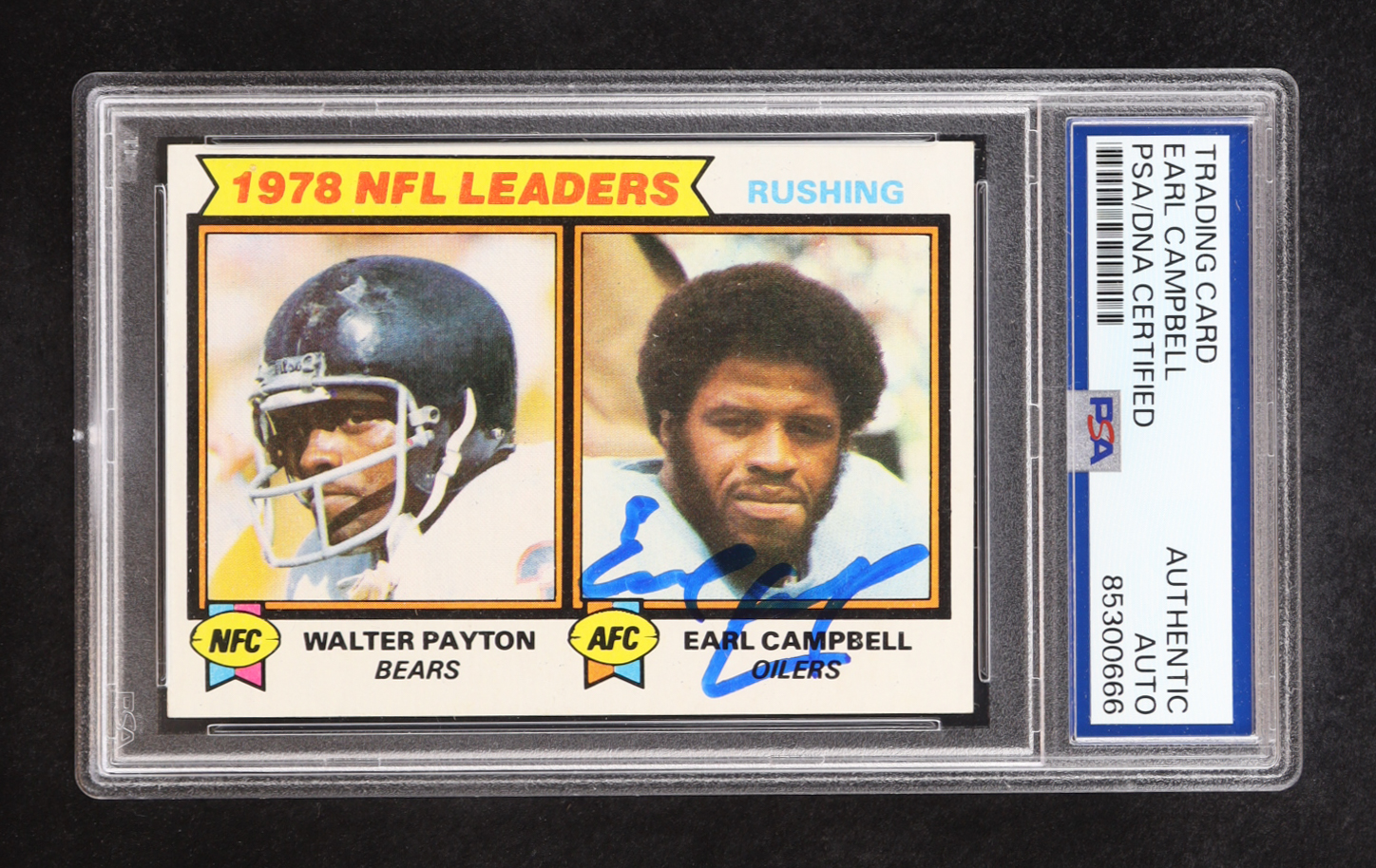 Earl Campbell Signed 1979 Topps NFL Leaders Rushing #3 RC (PSA) at PristineAuction.com Earl Campbell Signed 1979 Topps NFL Leaders Rushing #3 RC (PSA) at PristineAuction.com