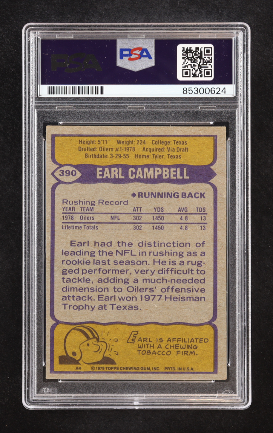 Earl Campbell Signed 1979 Topps #390 RC (PSA) at PristineAuction.com Earl Campbell Signed 1979 Topps #390 RC (PSA) at PristineAuction.com