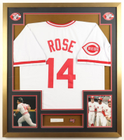 Pete Rose Signed Custom Framed Cut Display with Jersey & Big Red Machine Pin (JSA) at PristineAuction.com