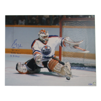 Grant Fuhr Signed Oilers LE 16x20 Photo with (4) Career Stat Inscriptions (AWM) at PristineAuction.com