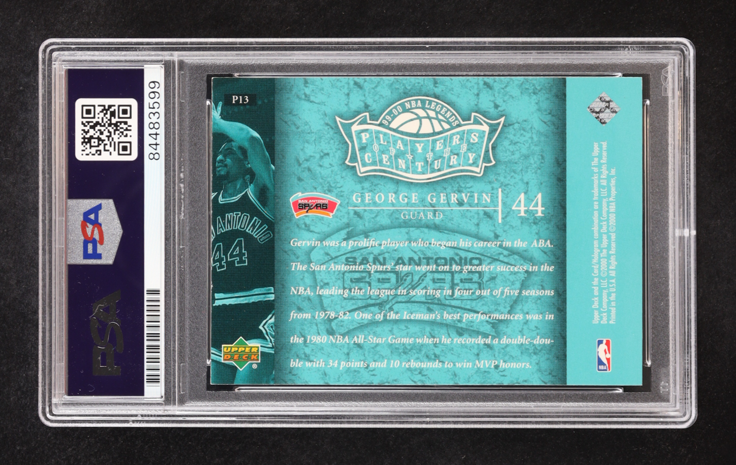 George Gervin Signed 1999-2000 Upper Deck NBA Legends Players of the Century #P13 (PSA) at PristineAuction.com George Gervin Signed 1999-2000 Upper Deck NBA Legends Players of the Century #P13 (PSA) at PristineAuction.com