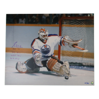 Grant Fuhr Signed Oilers LE 16x20 Photo with (4) Career Stat Inscriptions (AWM) at PristineAuction.com
