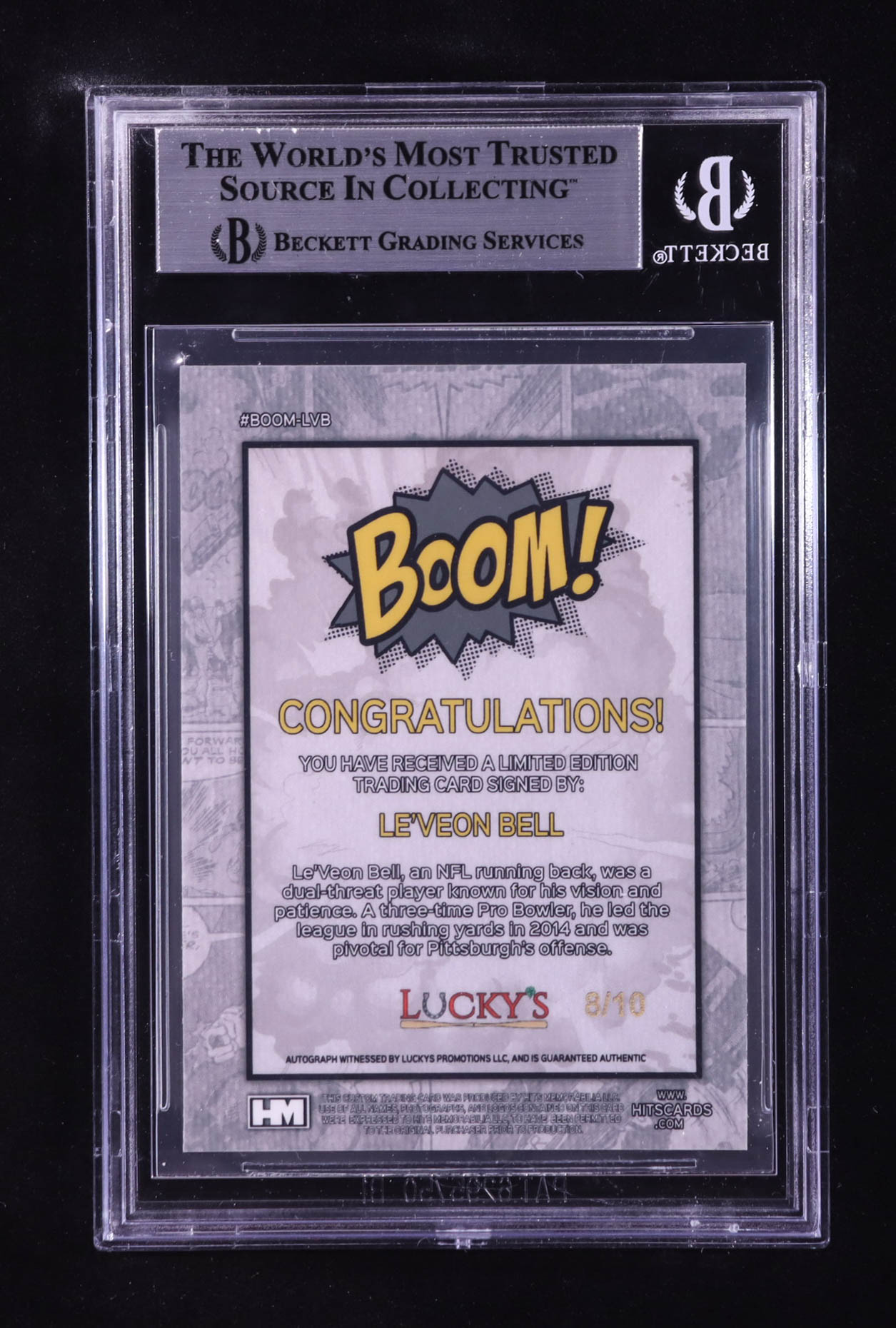 Le'Veon Bell Signed 2024 Hits Memorabilia Boom Gold #BOOMLVB #08/10 (BGS) at PristineAuction.com Le'Veon Bell Signed 2024 Hits Memorabilia Boom Gold #BOOMLVB #08/10 (BGS) at PristineAuction.com