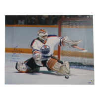 Grant Fuhr Signed Oilers LE 16x20 Photo with (4) Career Stat Inscriptions (AWM) at PristineAuction.com