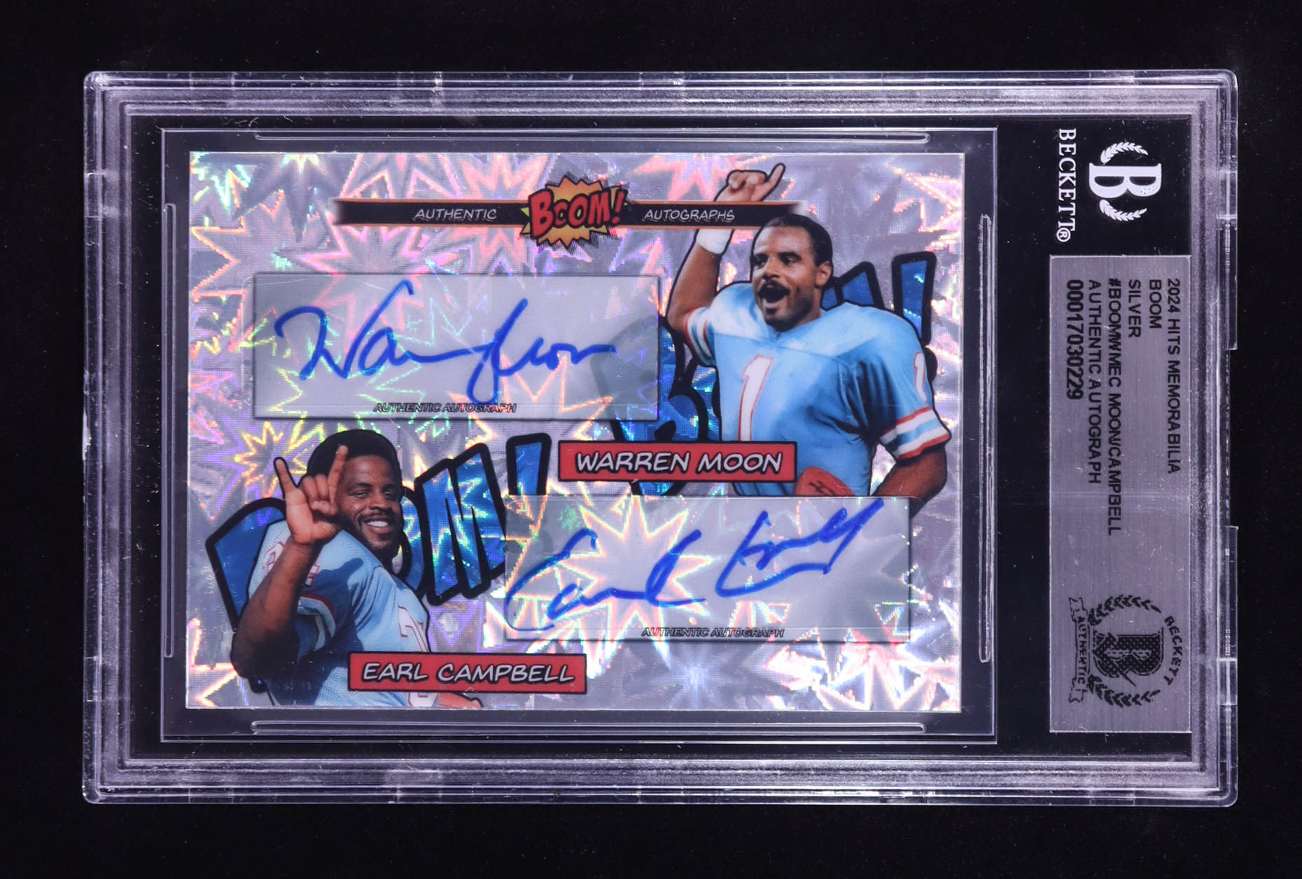 Warren Moon & Earl Campbell Signed 2024 Hits Memorabilia Boom Silver #BOOMWMEC (BGS) at PristineAuction.com Warren Moon & Earl Campbell Signed 2024 Hits Memorabilia Boom Silver #BOOMWMEC (BGS) at PristineAuction.com
