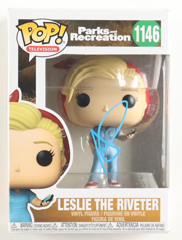 Amy Poehler Signed "Parks and Recreation" Leslie The Riveter #1146 Funko Pop! Vinyl Figure (JSA) at PristineAuction.com Amy Poehler Signed "Parks and Recreation" Leslie The Riveter #1146 Funko Pop! Vinyl Figure (JSA) at PristineAuction.com