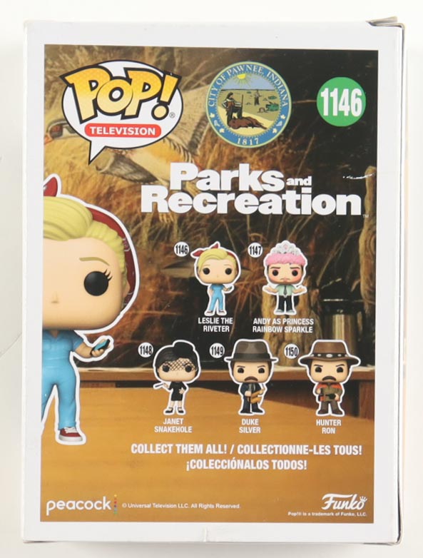 Amy Poehler Signed "Parks and Recreation" Leslie The Riveter #1146 Funko Pop! Vinyl Figure (JSA) at PristineAuction.com Amy Poehler Signed "Parks and Recreation" Leslie The Riveter #1146 Funko Pop! Vinyl Figure (JSA) at PristineAuction.com