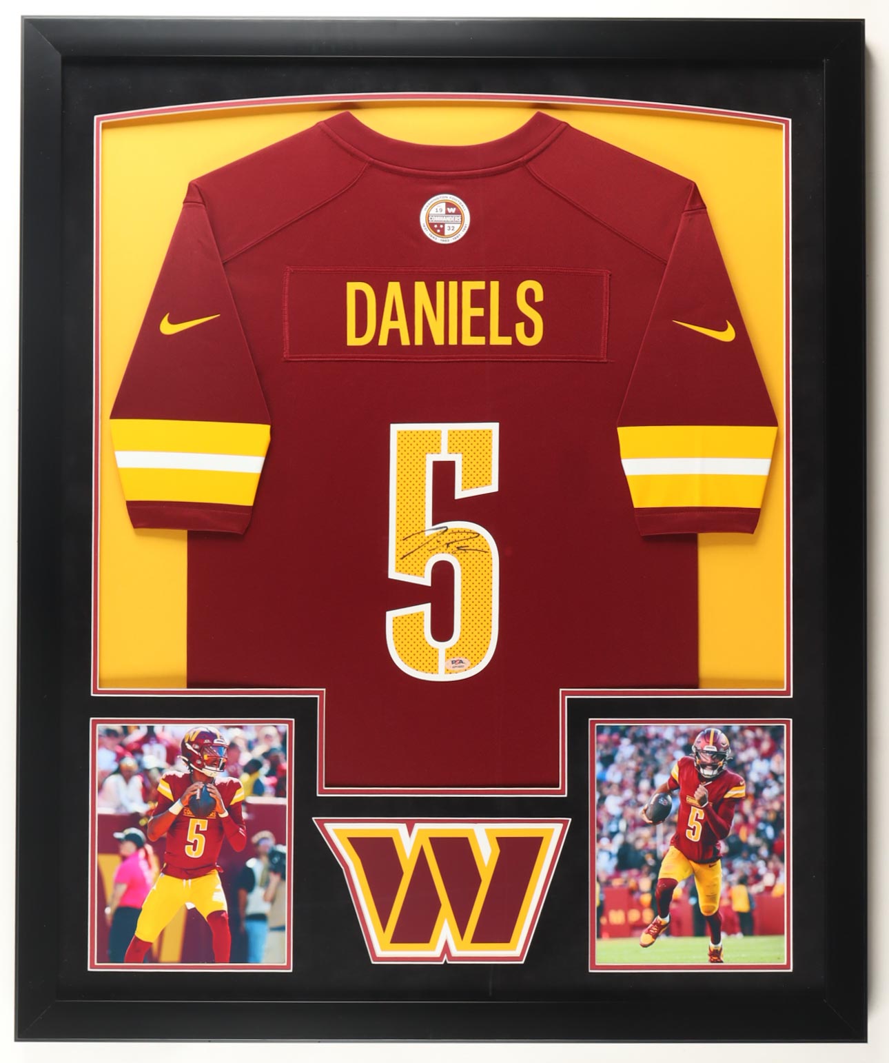 Jayden Daniels Signed Commanders Custom Framed Jersey Display (PSA) at PristineAuction.com Jayden Daniels Signed Commanders Custom Framed Jersey Display (PSA) at PristineAuction.com