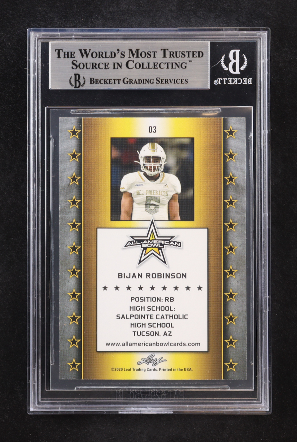 Bijan Robinson Signed 2020 Leaf Metal All-American Bowl #3 RC (BGS) at PristineAuction.com Bijan Robinson Signed 2020 Leaf Metal All-American Bowl #3 RC (BGS) at PristineAuction.com